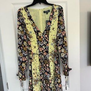 Modcloth dress, size 14, yellow, navy, pink, taupe